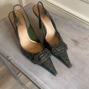 Beautiful Green and bronze Crocodile Print sling back